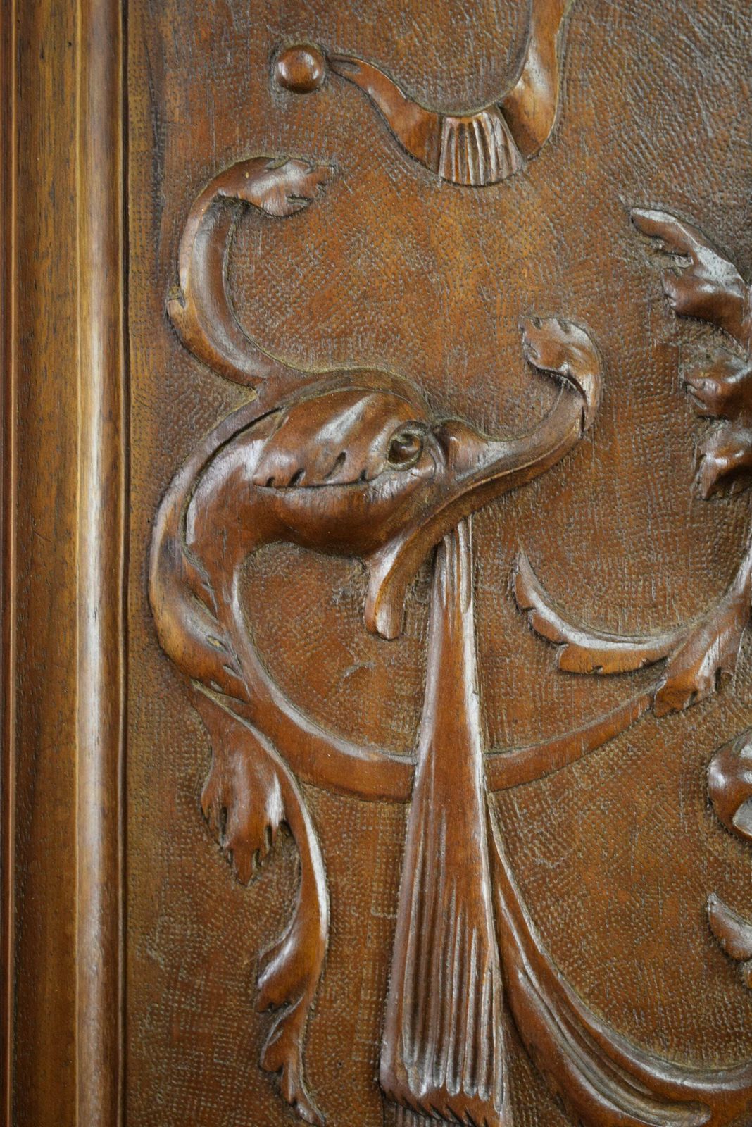 French Antique Hand Carved Wood Cupboard Chimera Head Mascaron 19th photo for sale