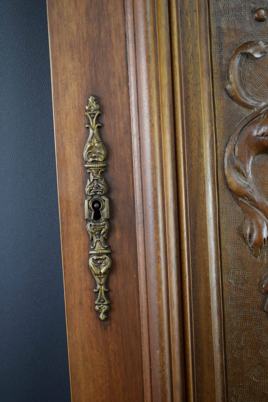 French Antique Hand Carved Wood Cupboard Chimera Head Mascaron 19th photo vintage