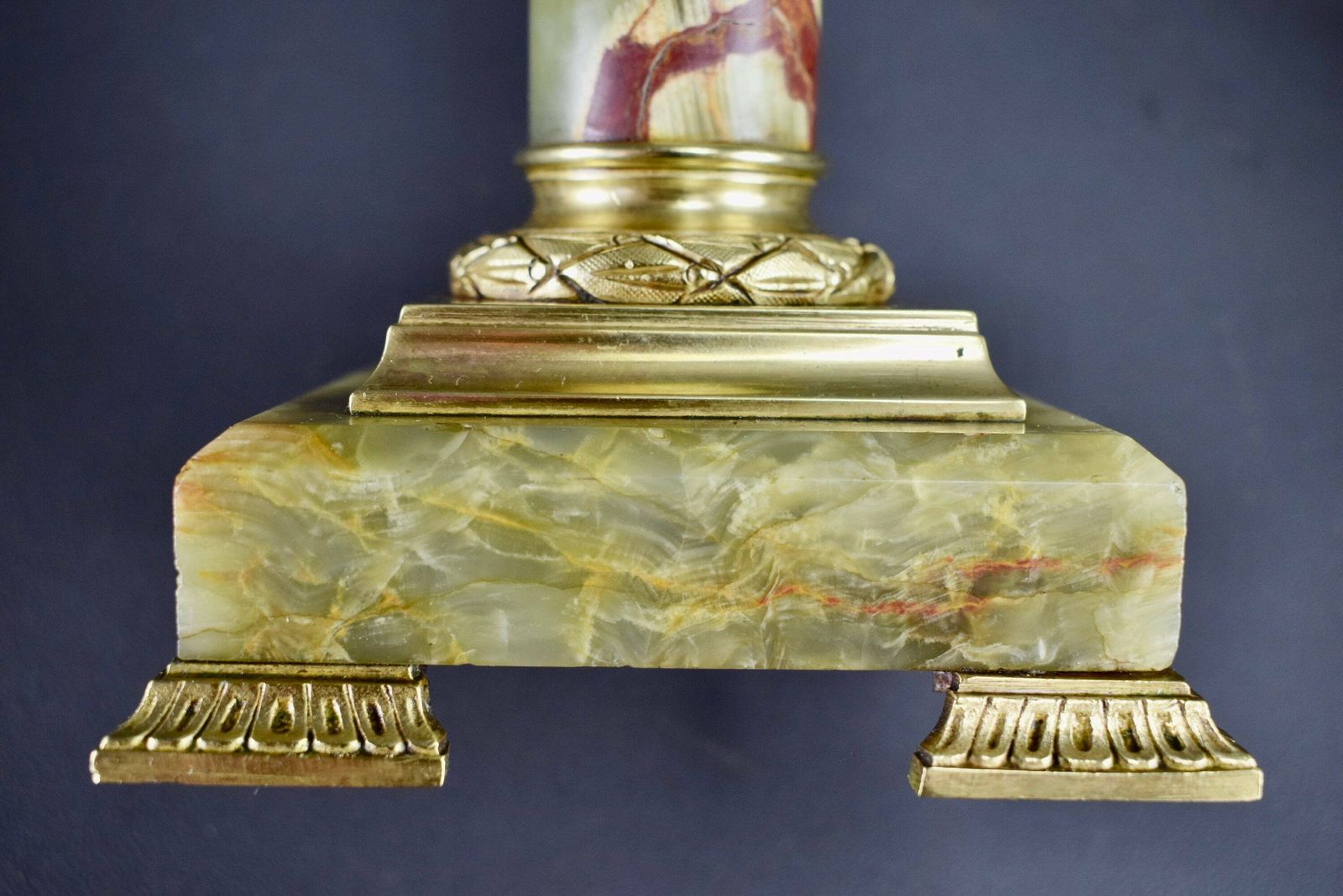 Art Nouveau French Green Glass And Onyx Table Kerosene Lamp Electrified photo 266.0