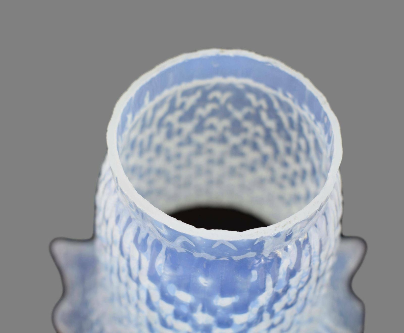 Vintage Antique Blue Glass Oil Lamp Shade Faceted Opalescent Glass Lamp Shade photo Lighting