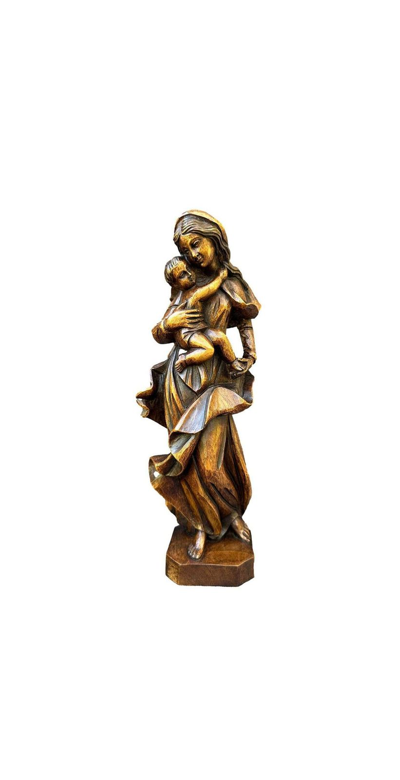 Vintage Spanish Religious Wood Madonna And Child Carved Sculpture By Ouro photo furniture