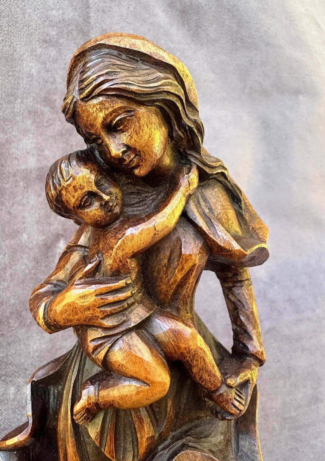 Vintage Spanish Religious Wood Madonna And Child Carved Sculpture By Ouro photo 222.0