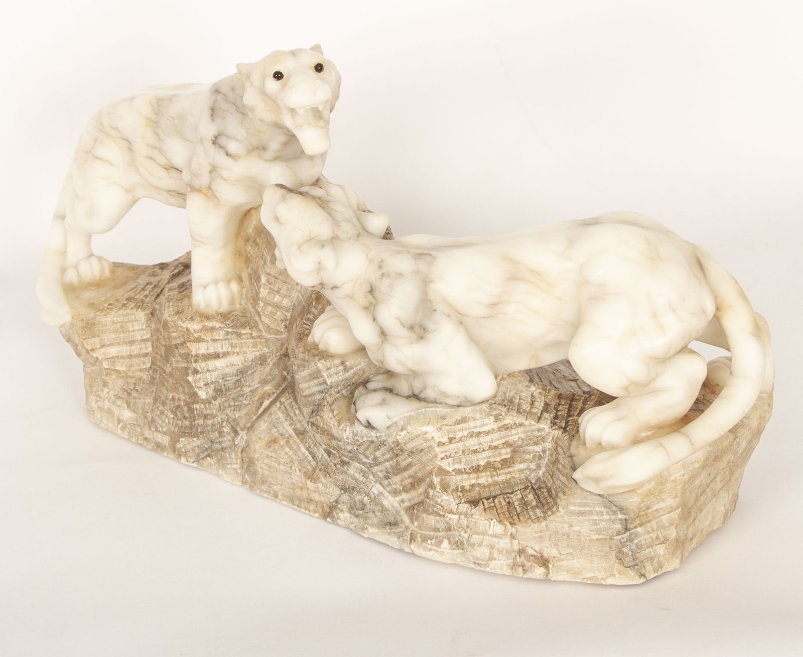 Art Deco Alabaster Sculpture Of A Pair Of Lioness  C1920 photo 2450.0