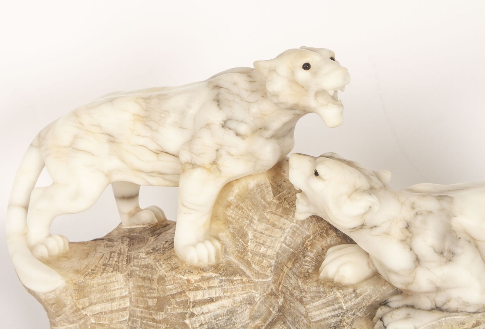 Art Deco Alabaster Sculpture Of A Pair Of Lioness  C1920 photo vintage