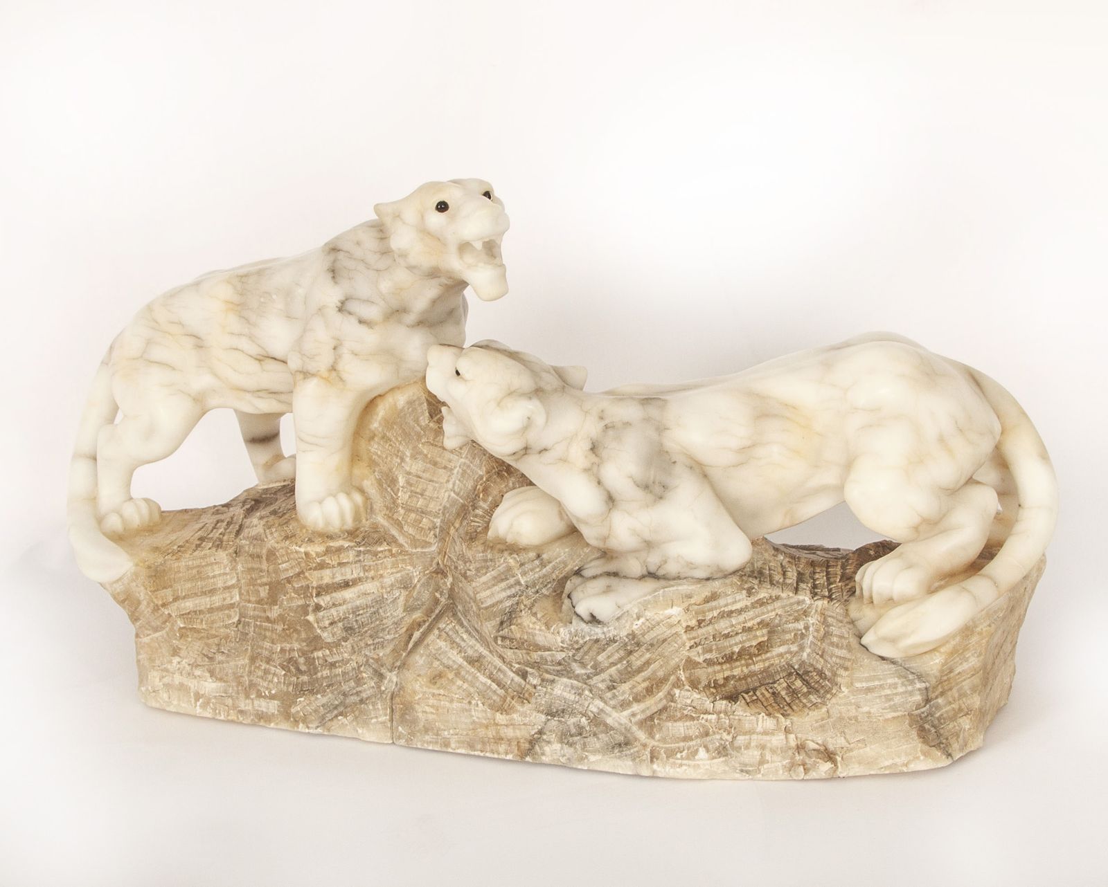 Home Decor Art Deco Alabaster Sculpture Of A Pair Of Lioness  C1920 photo