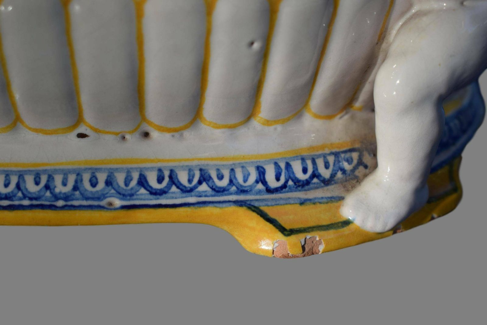 photo furniture Antique Italian Majolica White Yellow Putto Jardiniere Della Robia Style