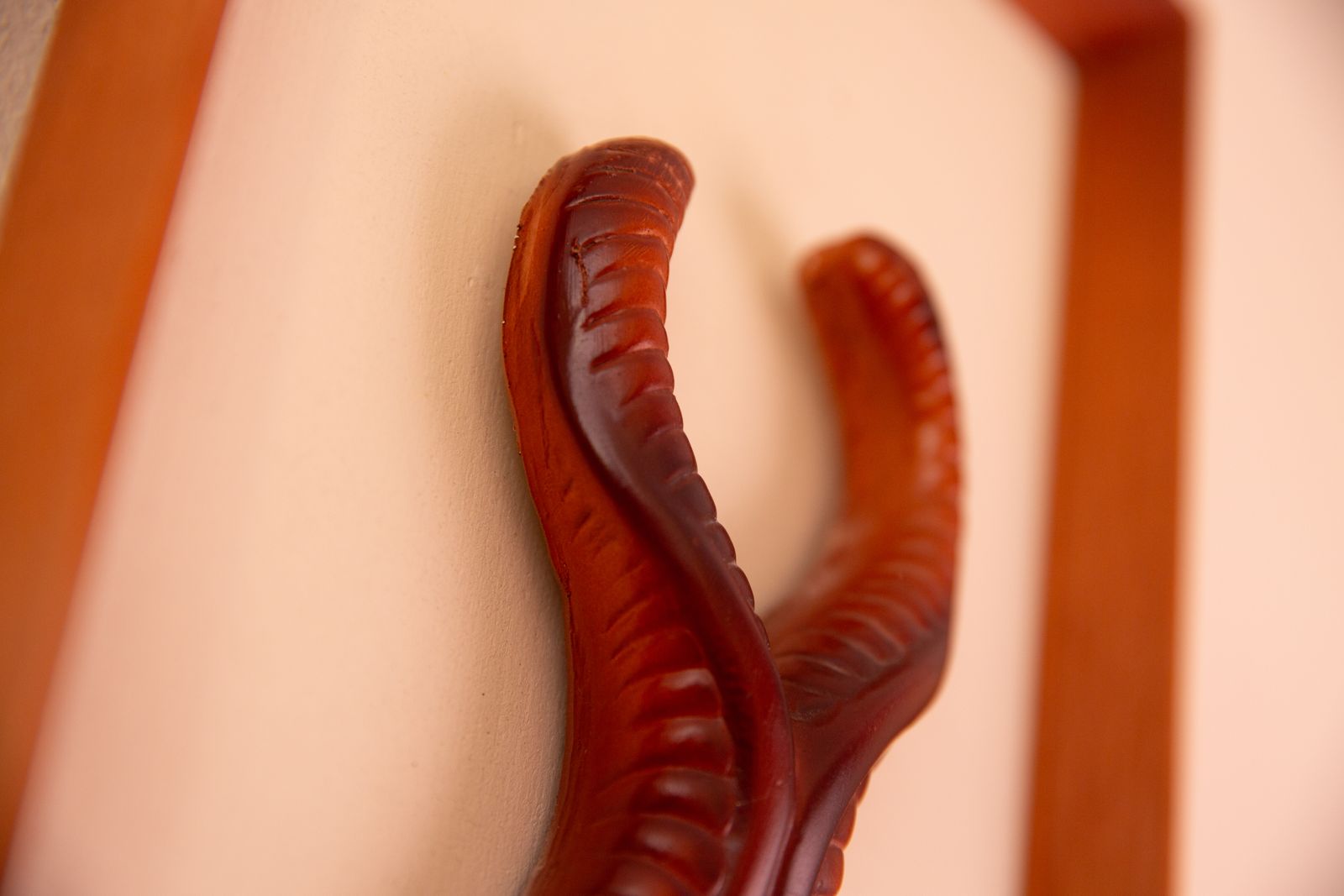 1960s Painted Ceramic Antelope Wall Decor On Textured Board In Teak Frame photo Art