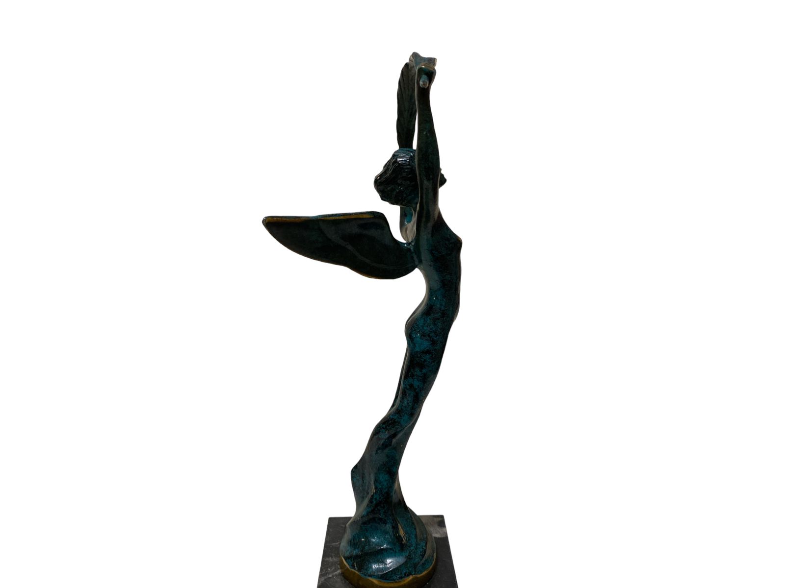photo furniture Elegant Bronze Woman Sculpture Of Victory With Marble Base – Exquisite Art Deco Masterpiece 34 Centimeters High