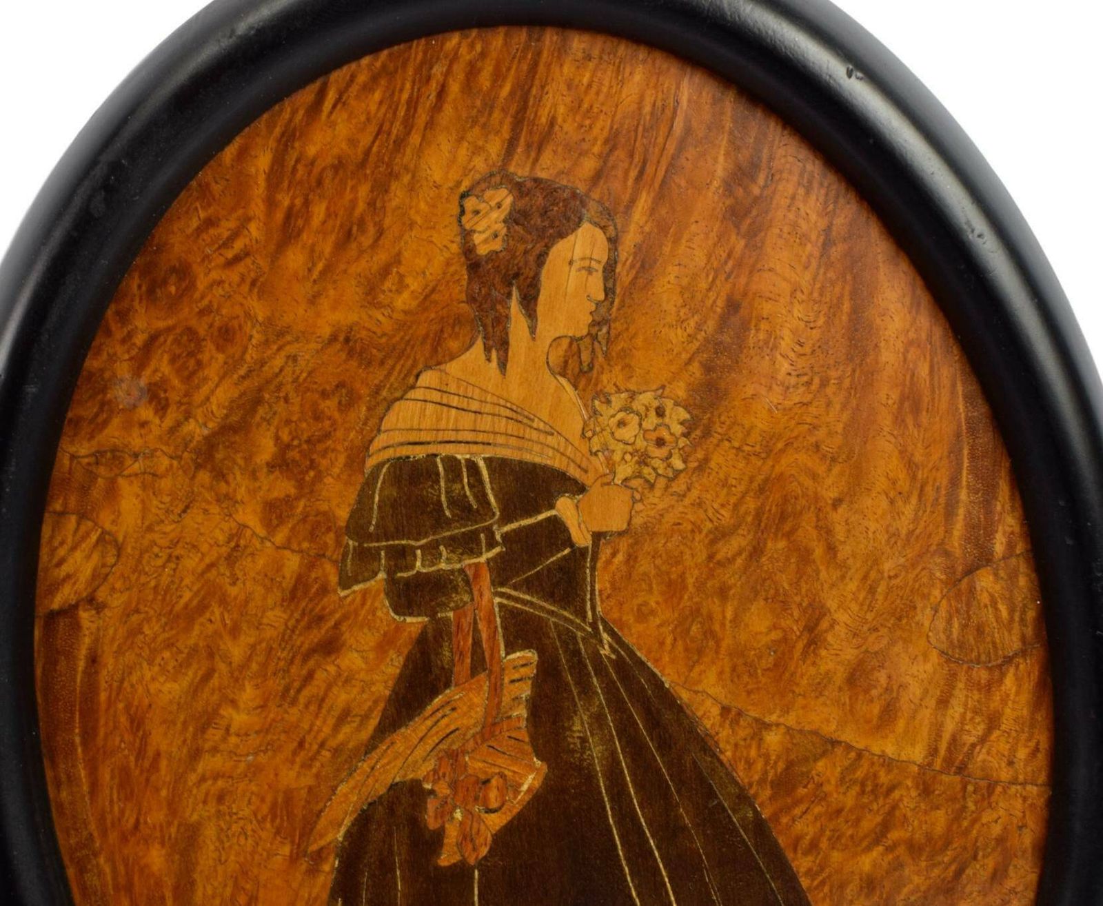 Antique French Pair Of Wooden Marquetry Wall Medallion Noble Lady And Nobleman photo 222.0