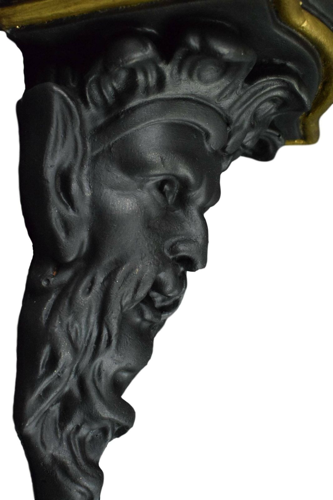 Pair Of French Antique Wall Console Statue Brackets Shelf Black Gold Man Face photo buy