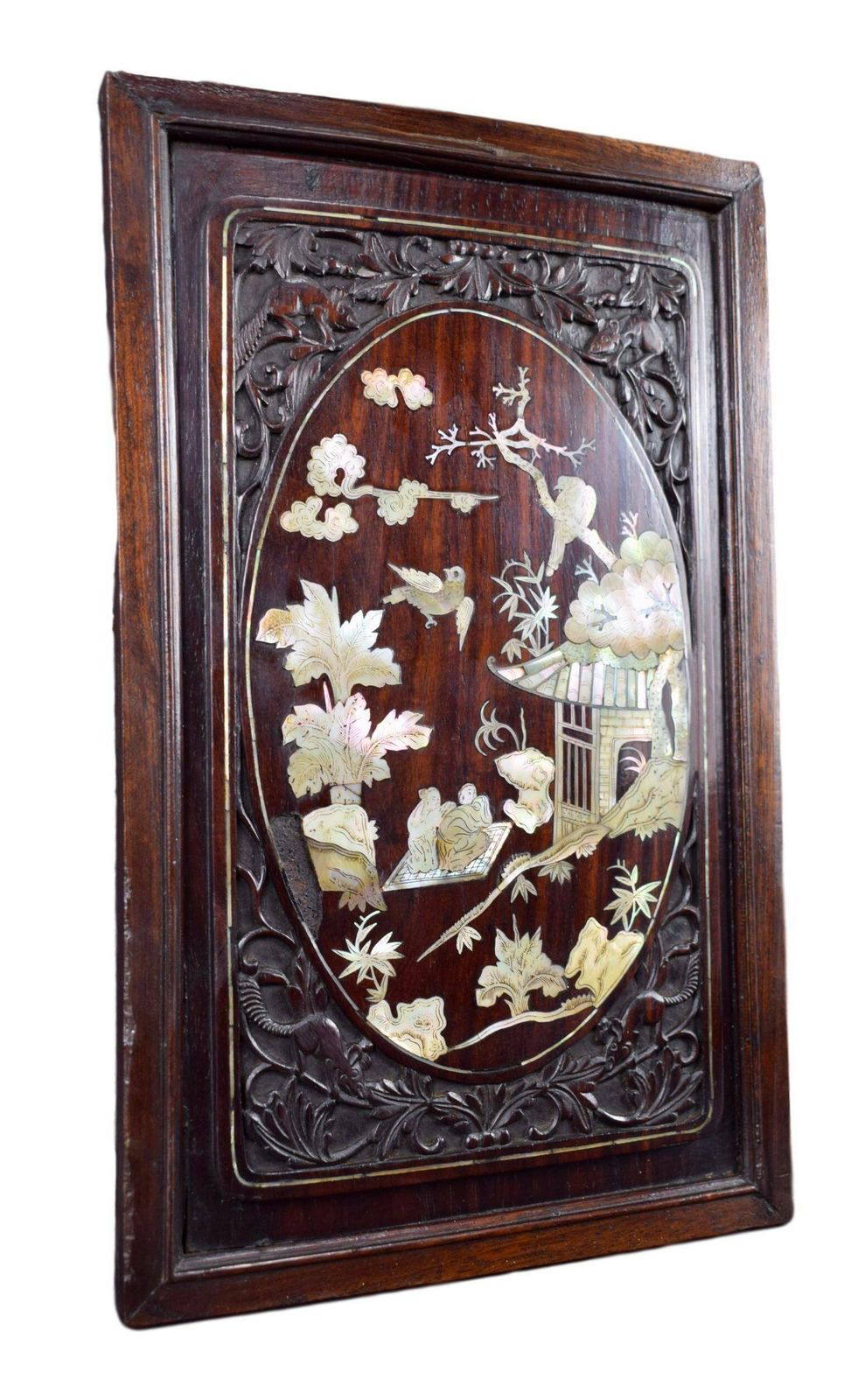 19th Antique Chinese Carved Wood And Mother Of Pearl Inlaid Wall Panel Asian Wood Art Vietnamese photo furniture