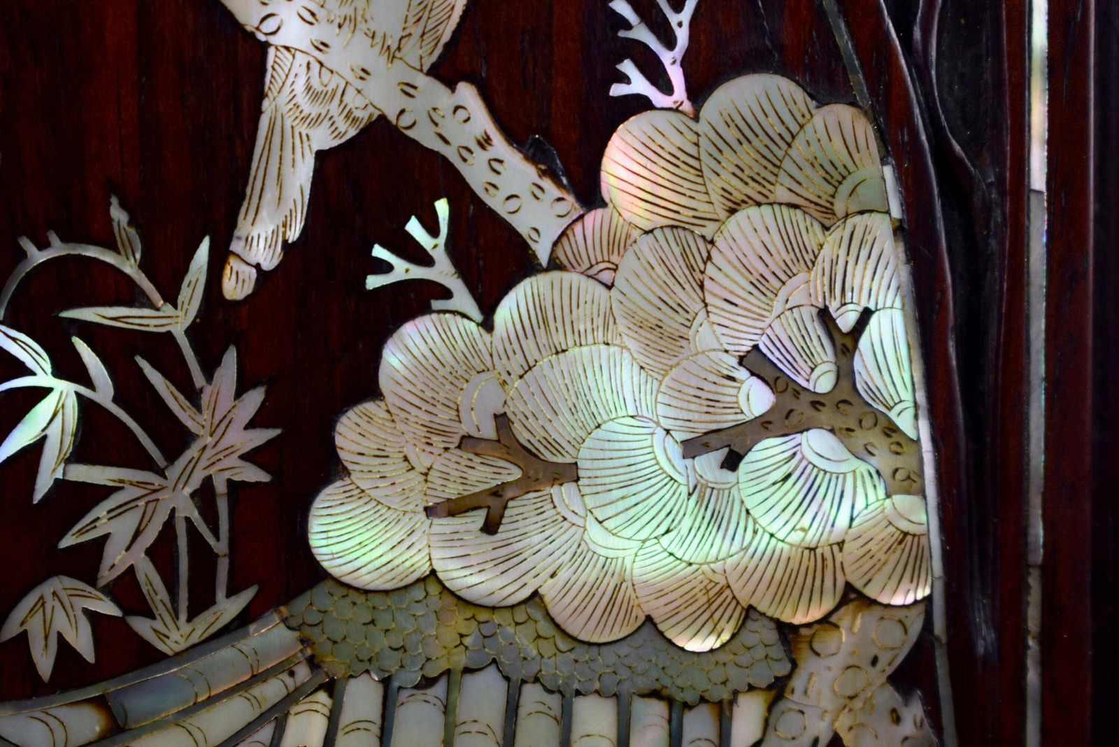 19th Antique Chinese Carved Wood And Mother Of Pearl Inlaid Wall Panel Asian Wood Art Vietnamese photo vintage