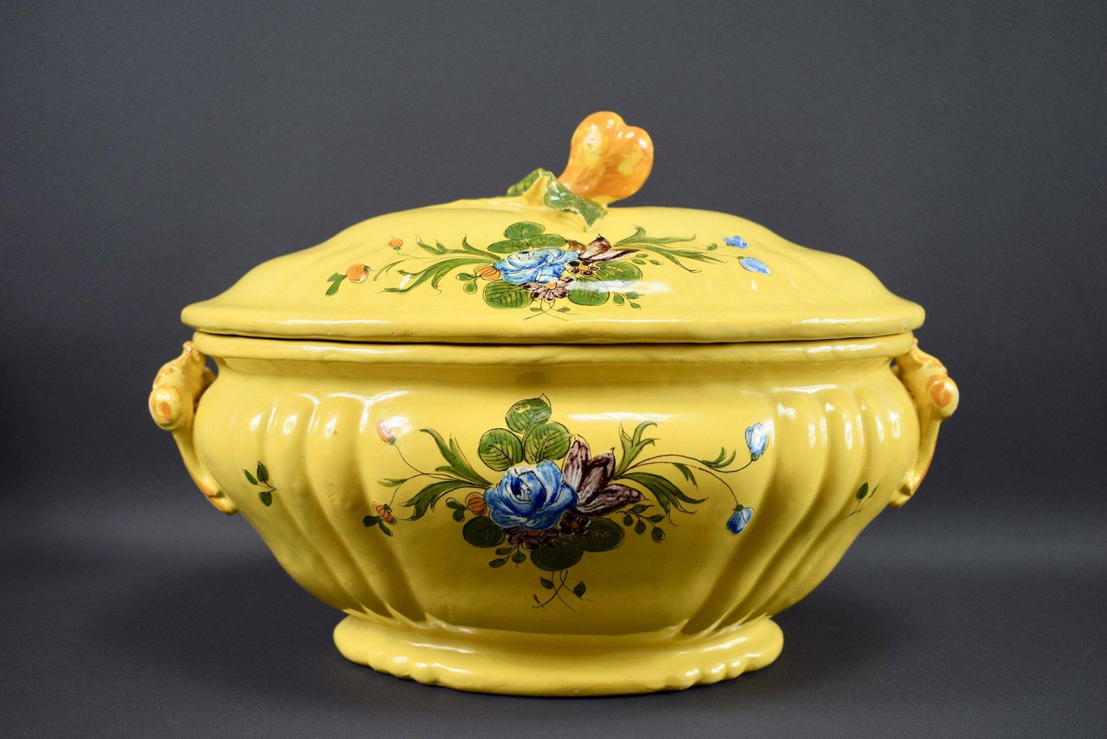 Vintage Yellow Hand Painted Montpellier Ceramic Lidded Tureen Provence