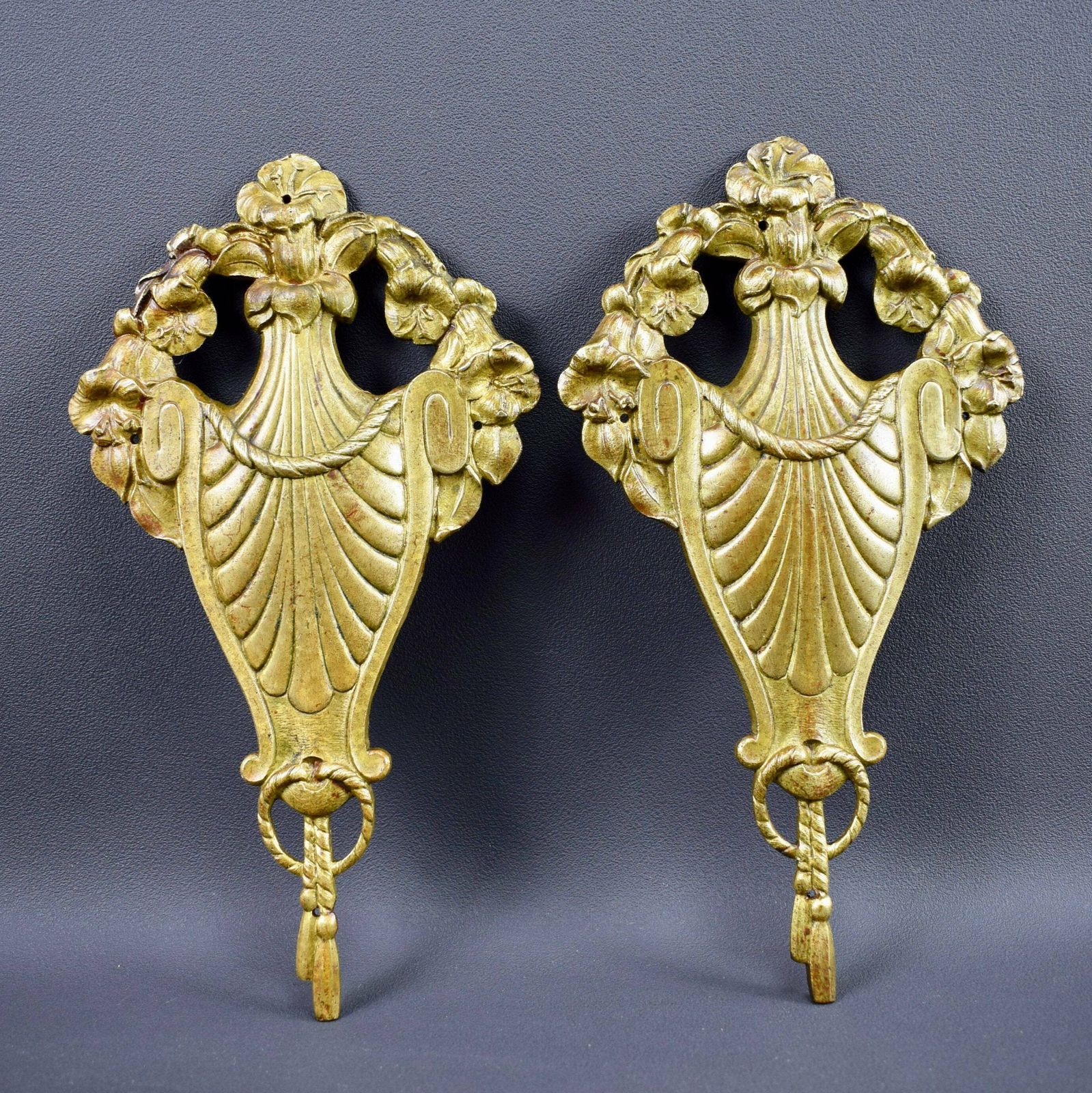 French Pair Of Art Deco Bronze Petite Pediments Furniture Mount Hardware