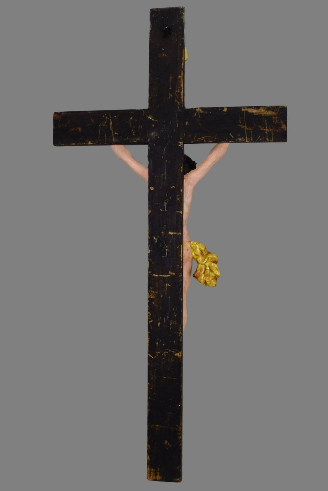 photo furniture Antique Religious Altar Cross, Hand Painted Jesus Christ Corpus On The Cross