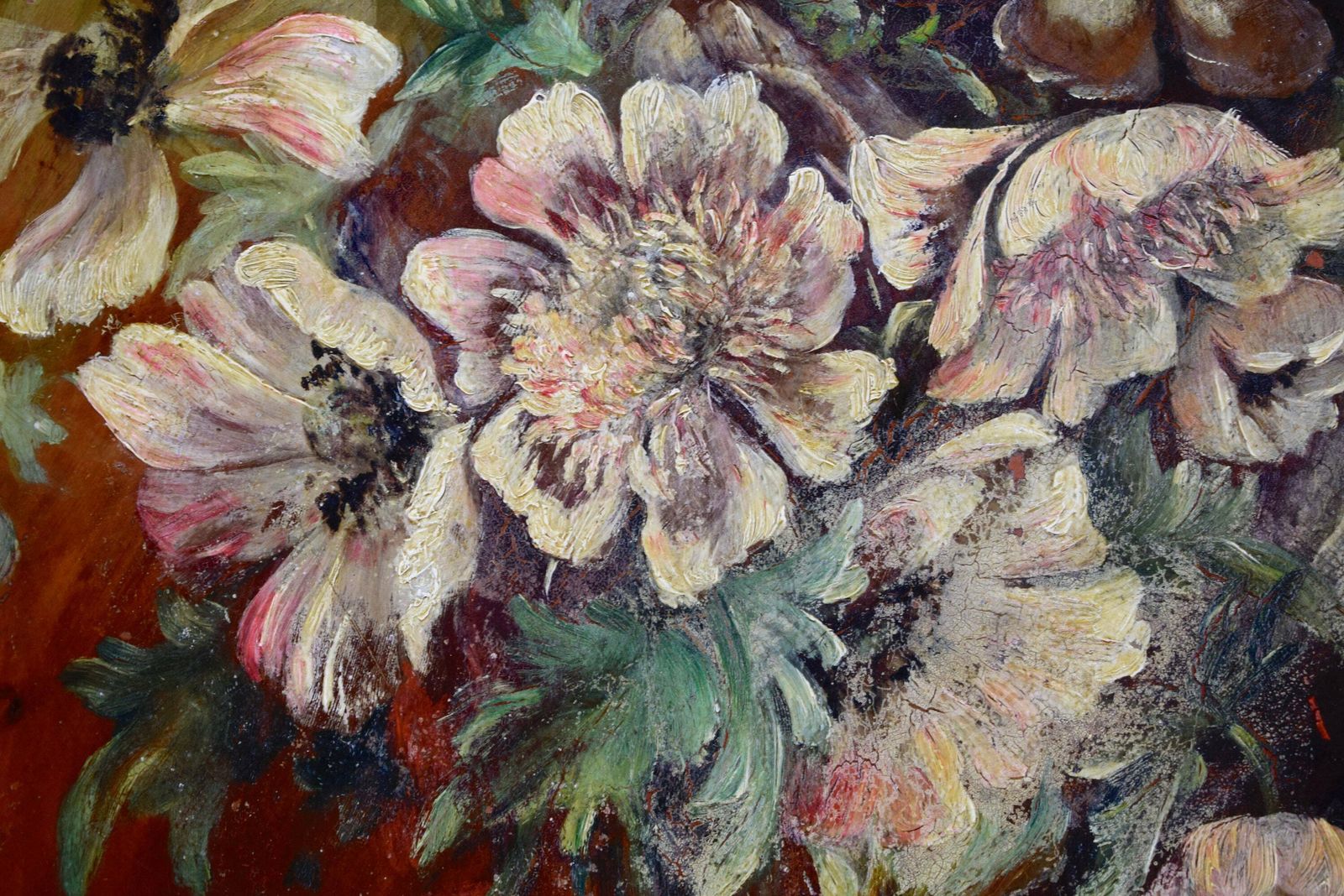 French Antique Impressionist Flower Still Life Painting Terracotta Wall Plate Signed Sape photo furniture