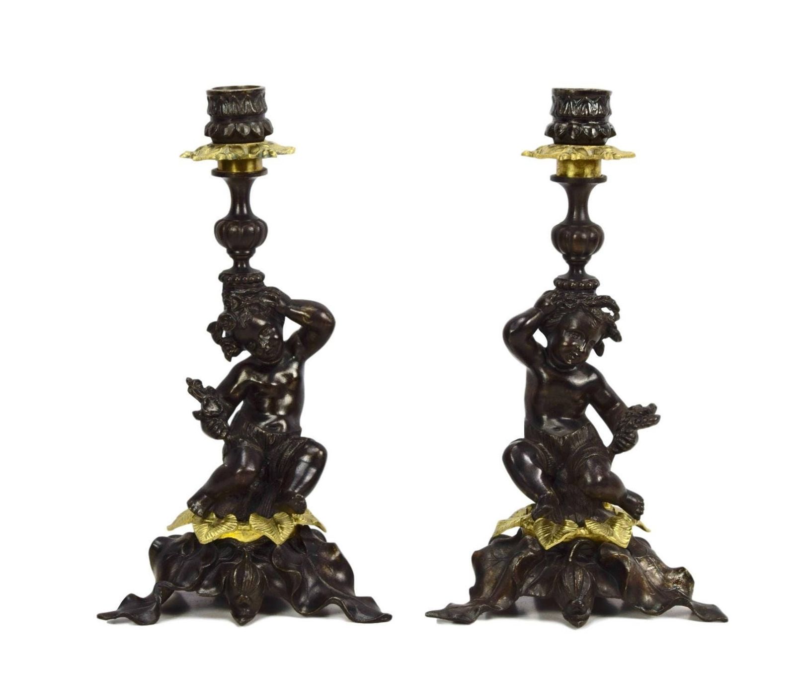 French Pair Of Antique Rococo Candlesticks   Ormolu Bronze Candle Holders   Putto Putti Angel Candlesticks   19thc Candlesticks