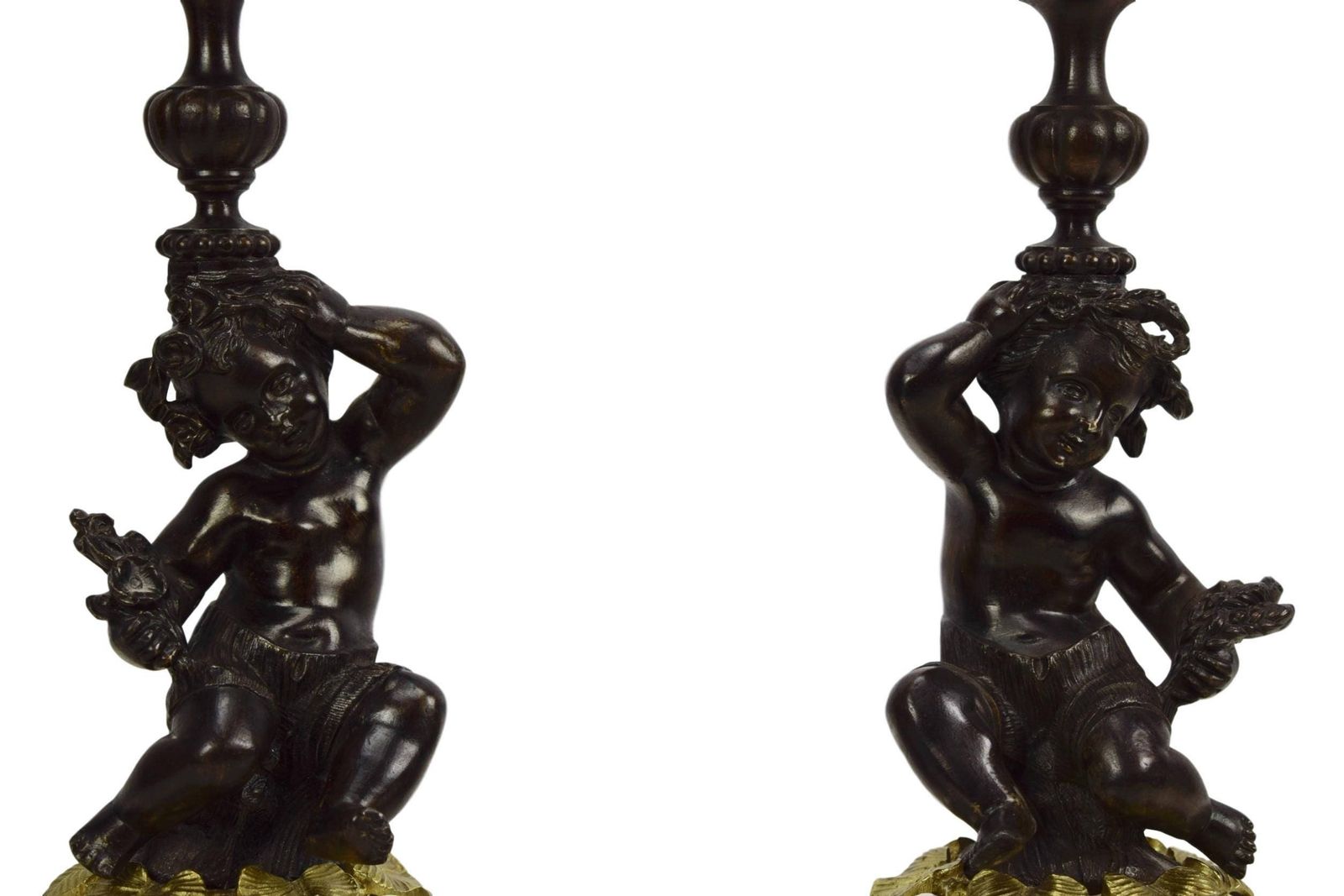 French Pair Of Antique Rococo Candlesticks   Ormolu Bronze Candle Holders   Putto Putti Angel Candlesticks   19thc Candlesticks photo Home Decor