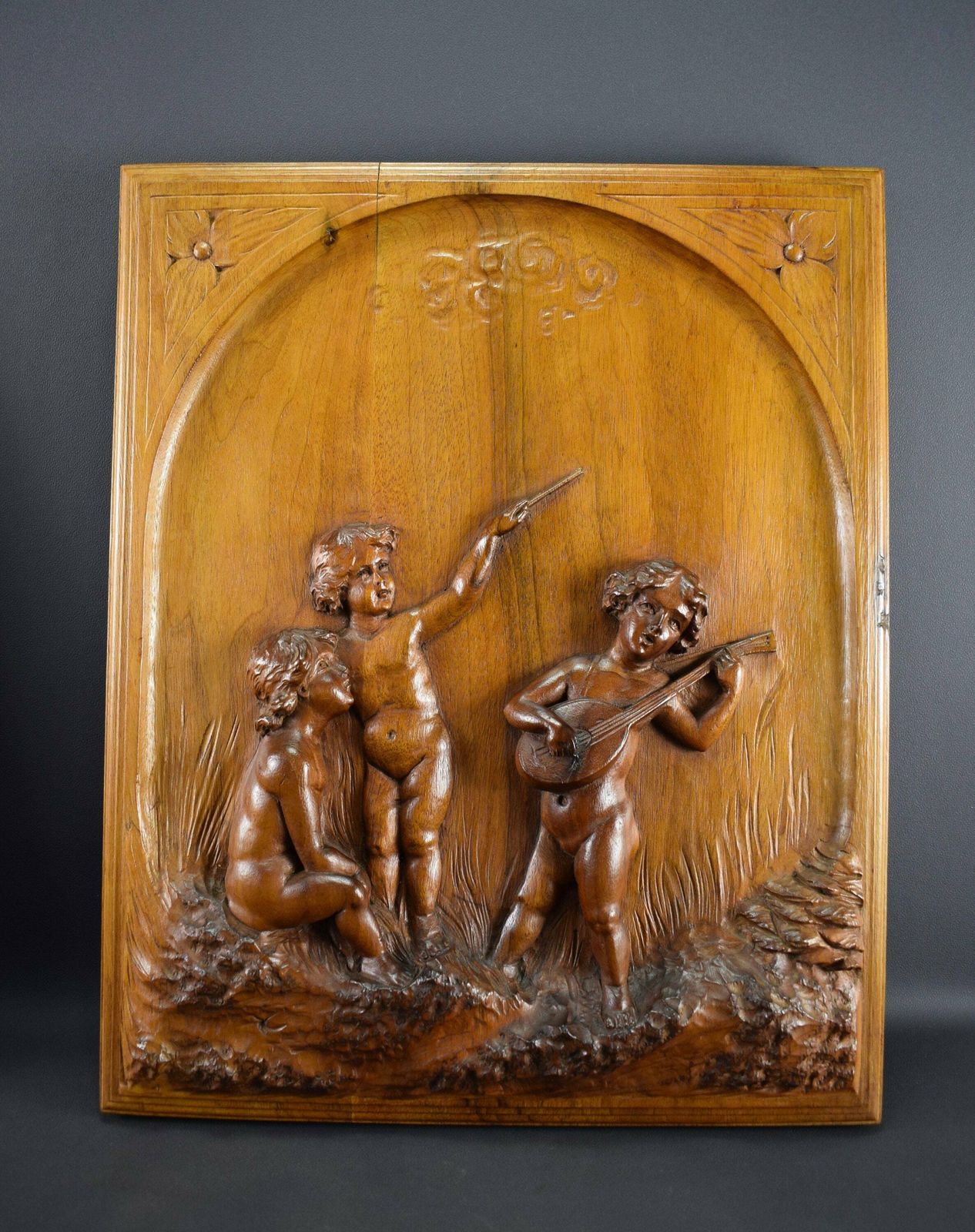 Antique Architectural Pair Of French Cherub Hand Carved Wood Panels 19th photo furniture