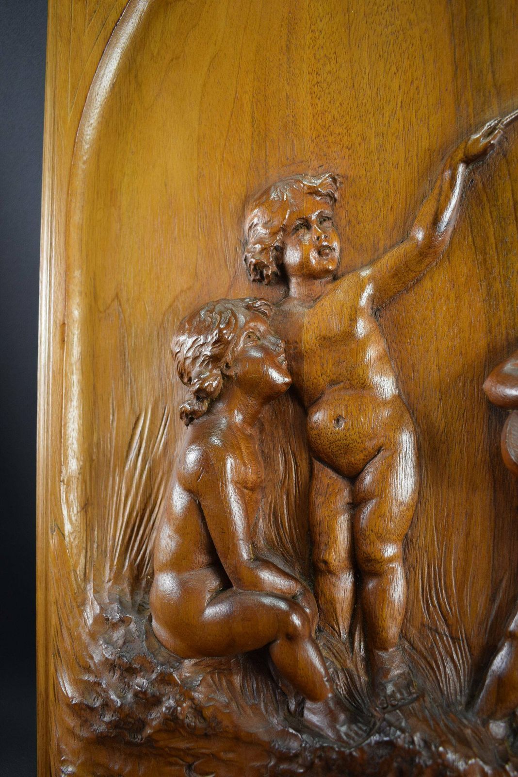 Antique Architectural Pair Of French Cherub Hand Carved Wood Panels 19th photo Art