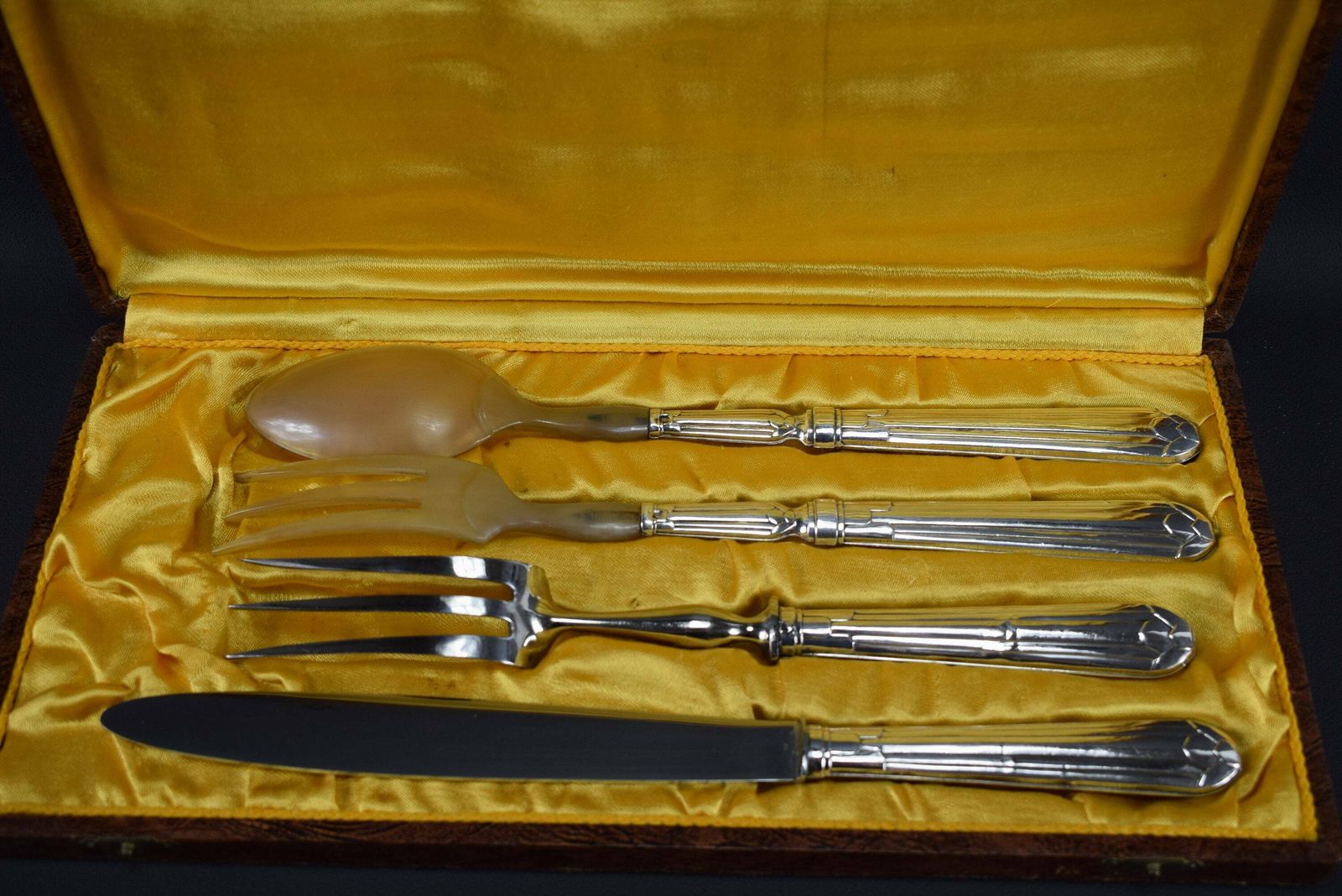 Vintage French Antique Box Of 4 Solid Silver Art Deco Cutlery Sets photo furniture