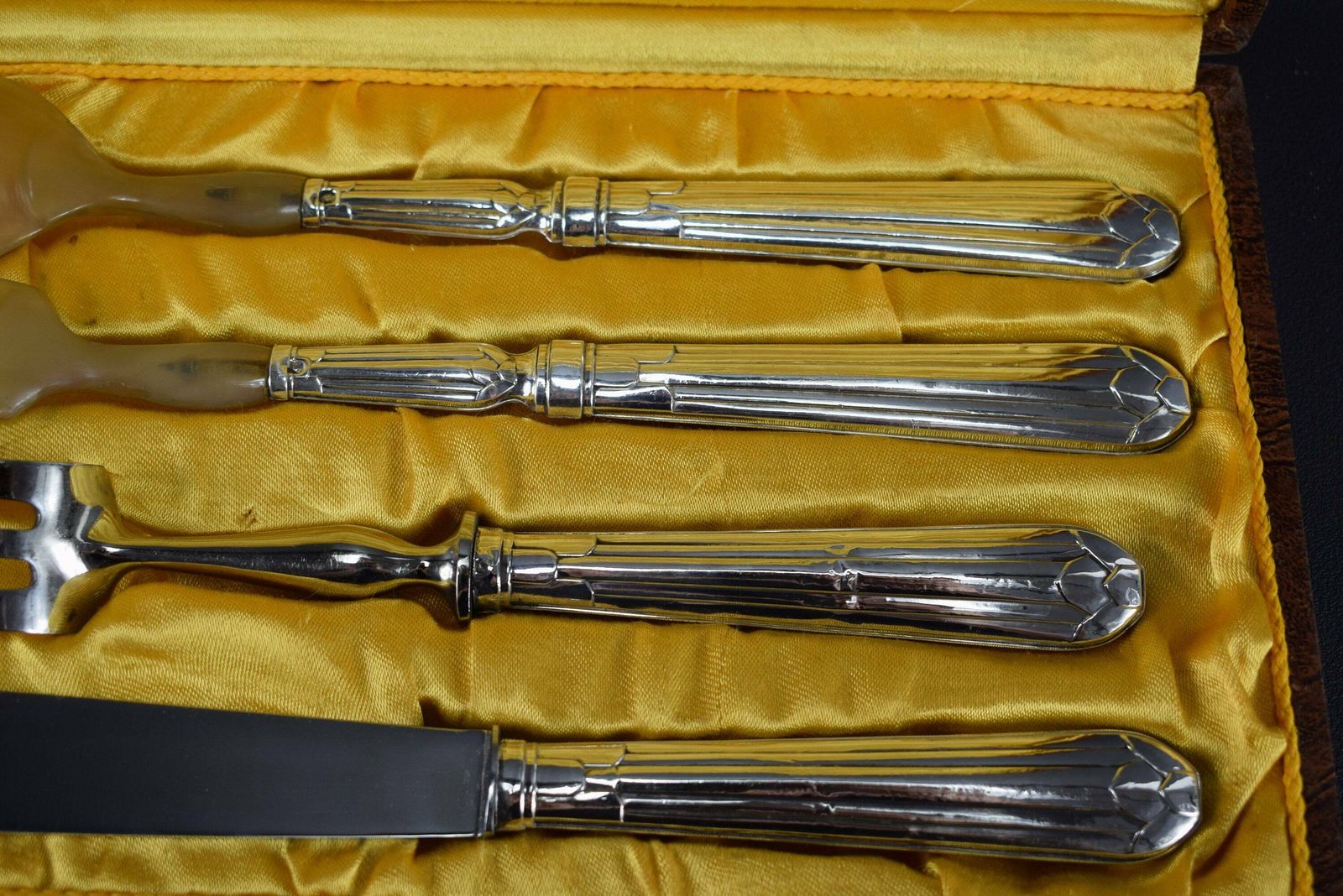 Vintage French Antique Box Of 4 Solid Silver Art Deco Cutlery Sets photo for sale