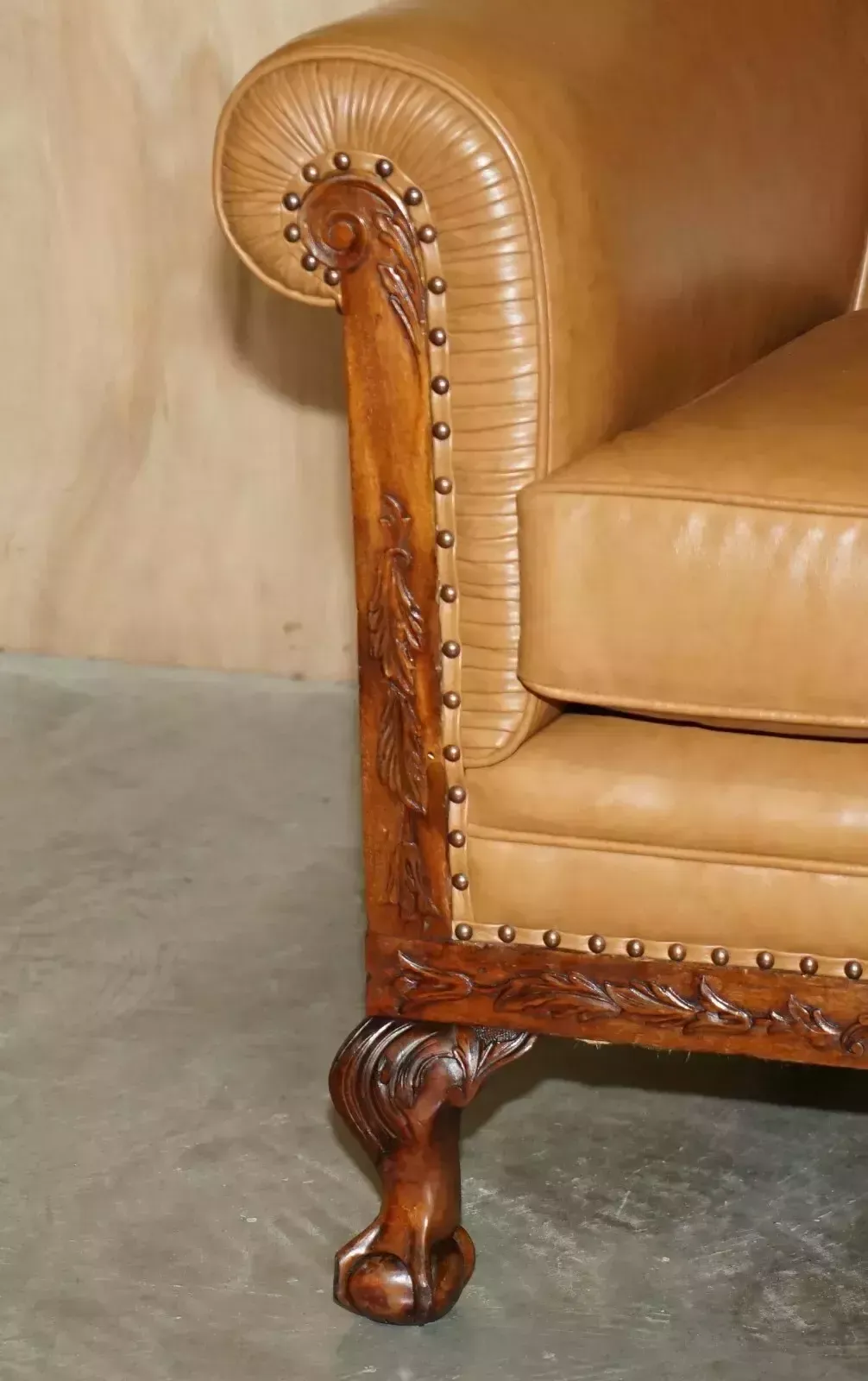Fine Pair Of Restored Victorian Claw & Ball Feet Cognac Brown Leather Armchairs photo 6000.0