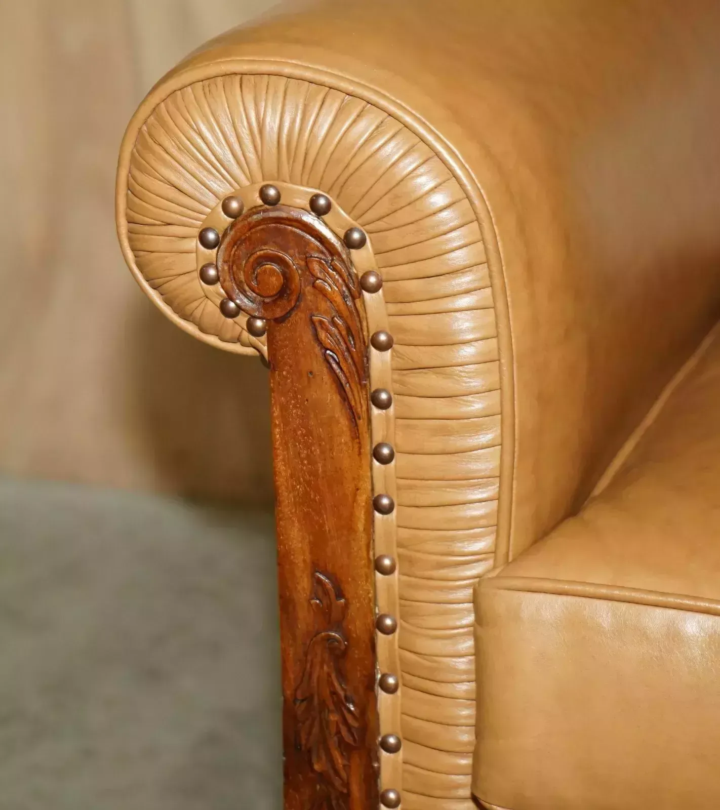 Fine Pair Of Restored Victorian Claw & Ball Feet Cognac Brown Leather Armchairs photo vinterior