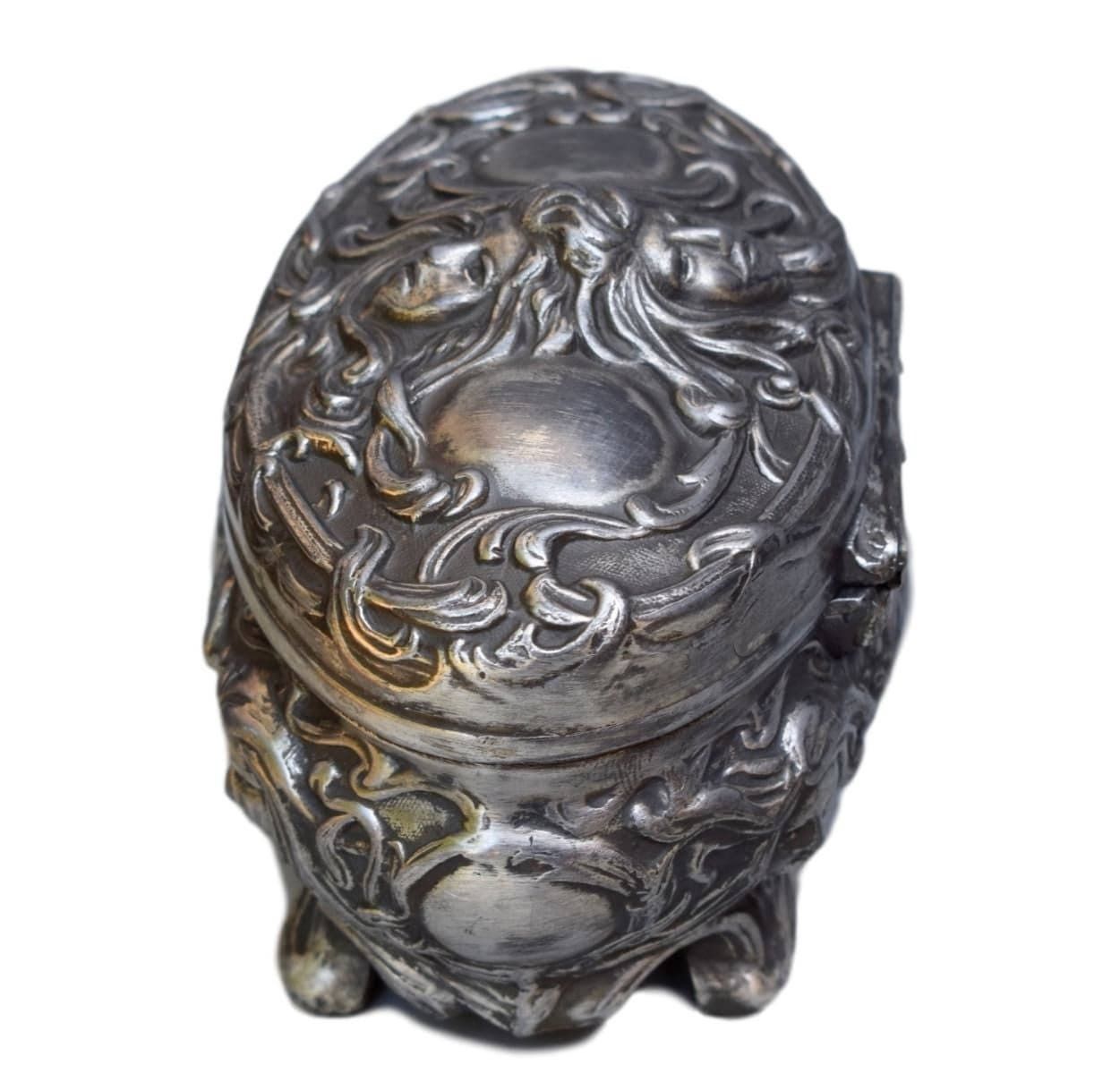French Antique Art Nouveau Silver Casket Box   Woman Faces Box   Wmf Style Jewelry Case   Ornate Lidded Box photo 169.0