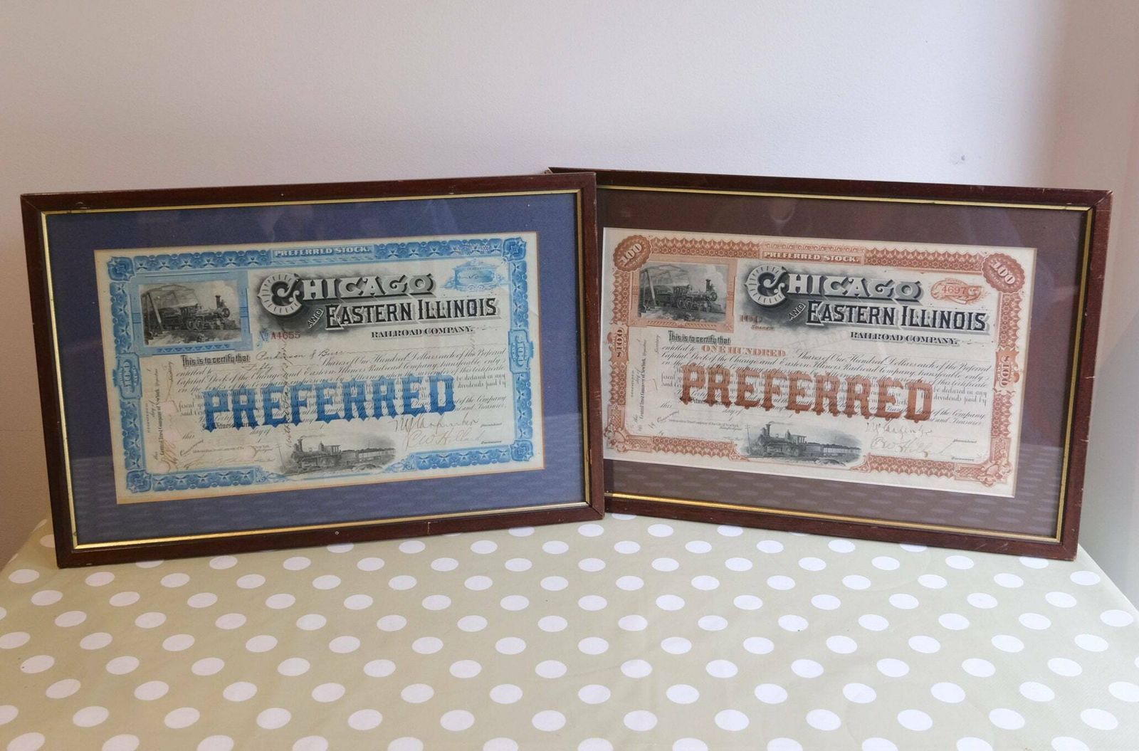 Antique Railroad Stock Certificates 1904 | Chicago Eastern Illinois Railway | Framed  Scripophily | Steam Train Wall Art |