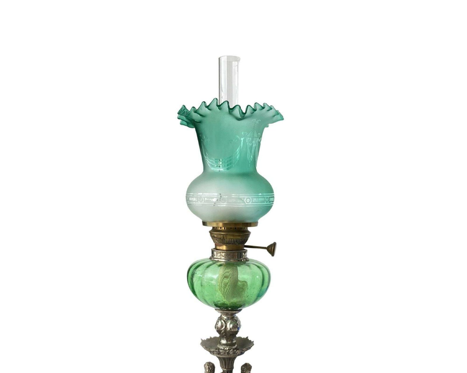 photo furniture Art Nouveau Oil Lamp | 1pcs | Antique Crystal Marble Lamp | Lime Green  | Approx. 1890