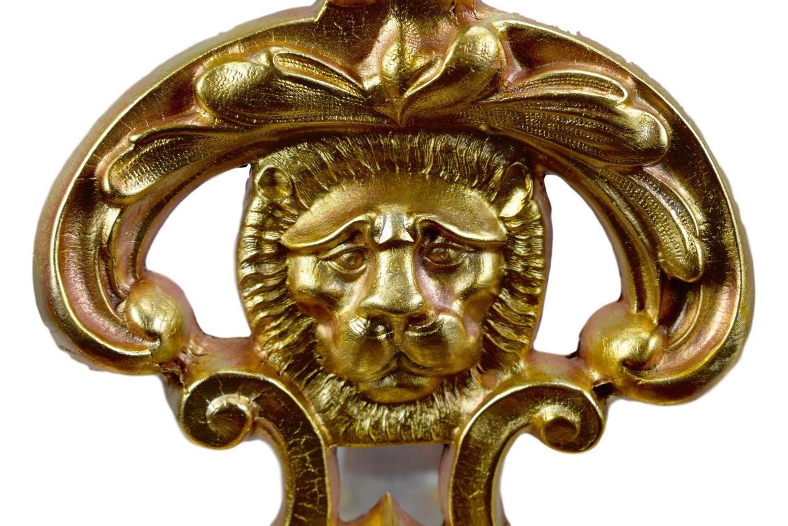 French Antique Gold Tone Patina Bronze Lion Andirons photo furniture