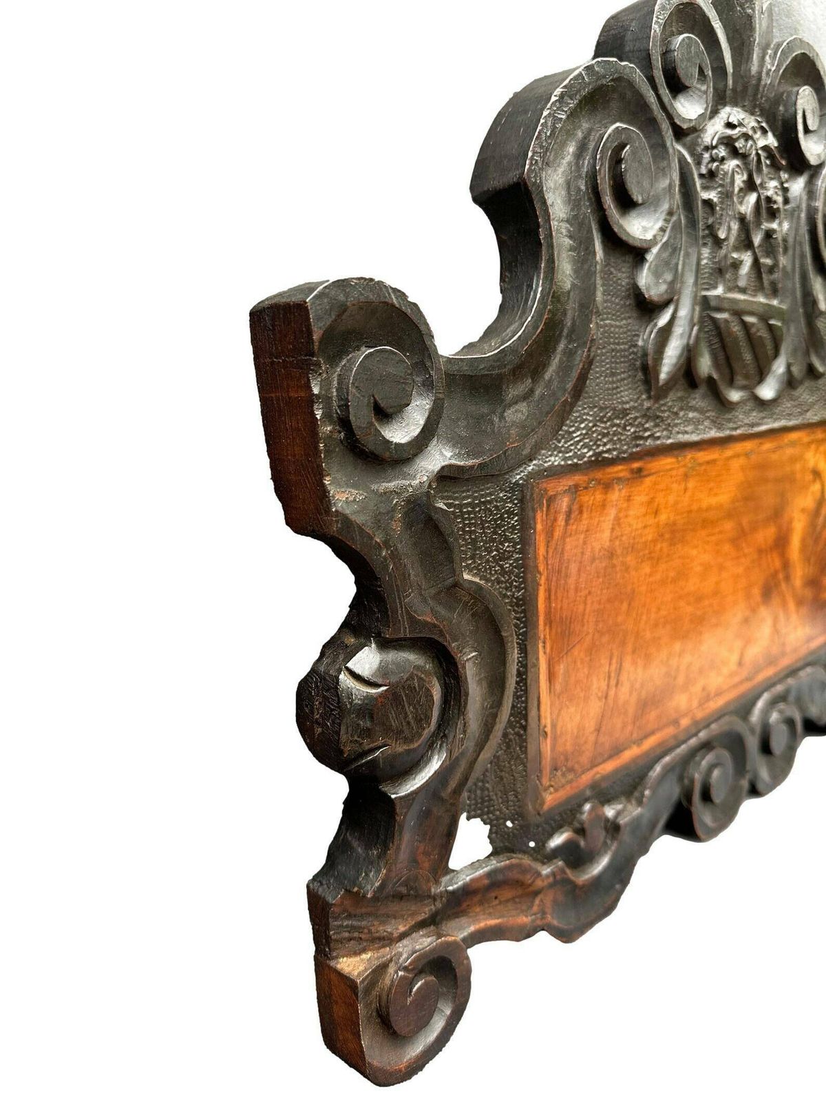 French Antique Gothic Hand Carved Walnut Wood Crest Wall Panel Pediment photo Art