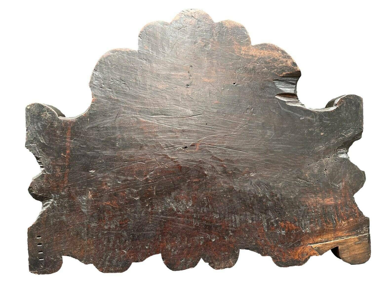French Antique Gothic Hand Carved Walnut Wood Crest Wall Panel Pediment photo vintage