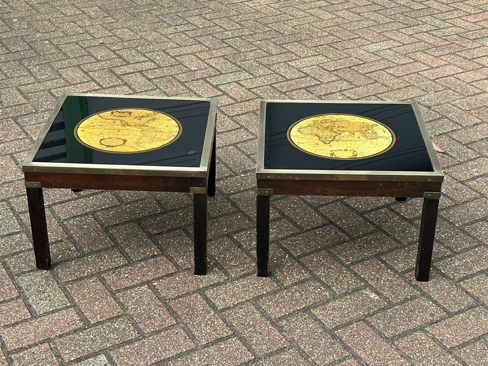 Pair Of Military Style Brass Bound Map Coffee Tables, Lamp Tables, Side Tables photo Furniture
