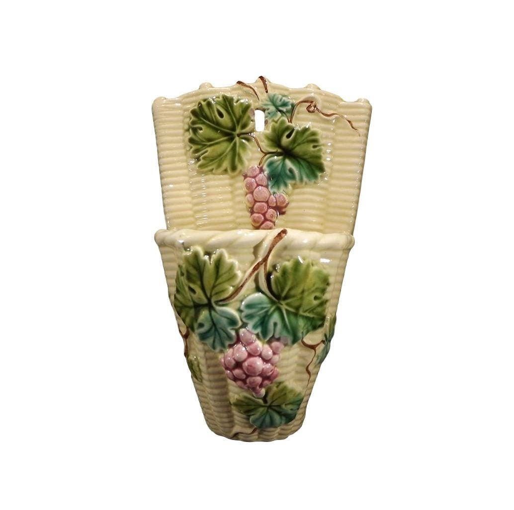 French Antique Salins Majolica Wall Pocket
