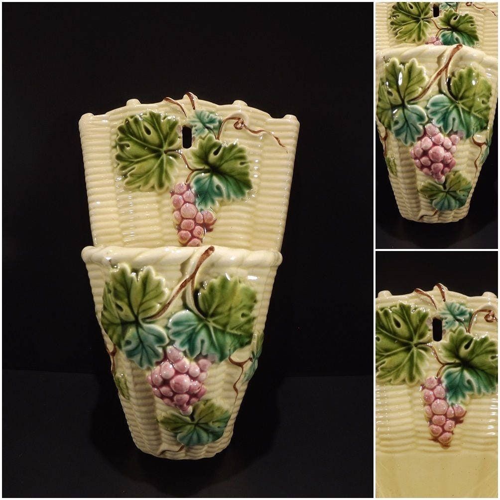 French Antique Salins Majolica Wall Pocket photo furniture