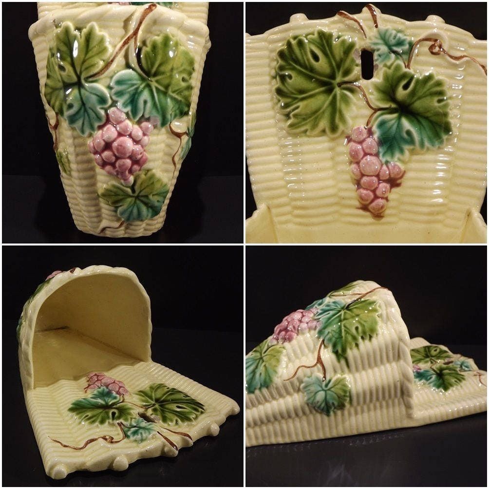 French Antique Salins Majolica Wall Pocket photo Home Decor