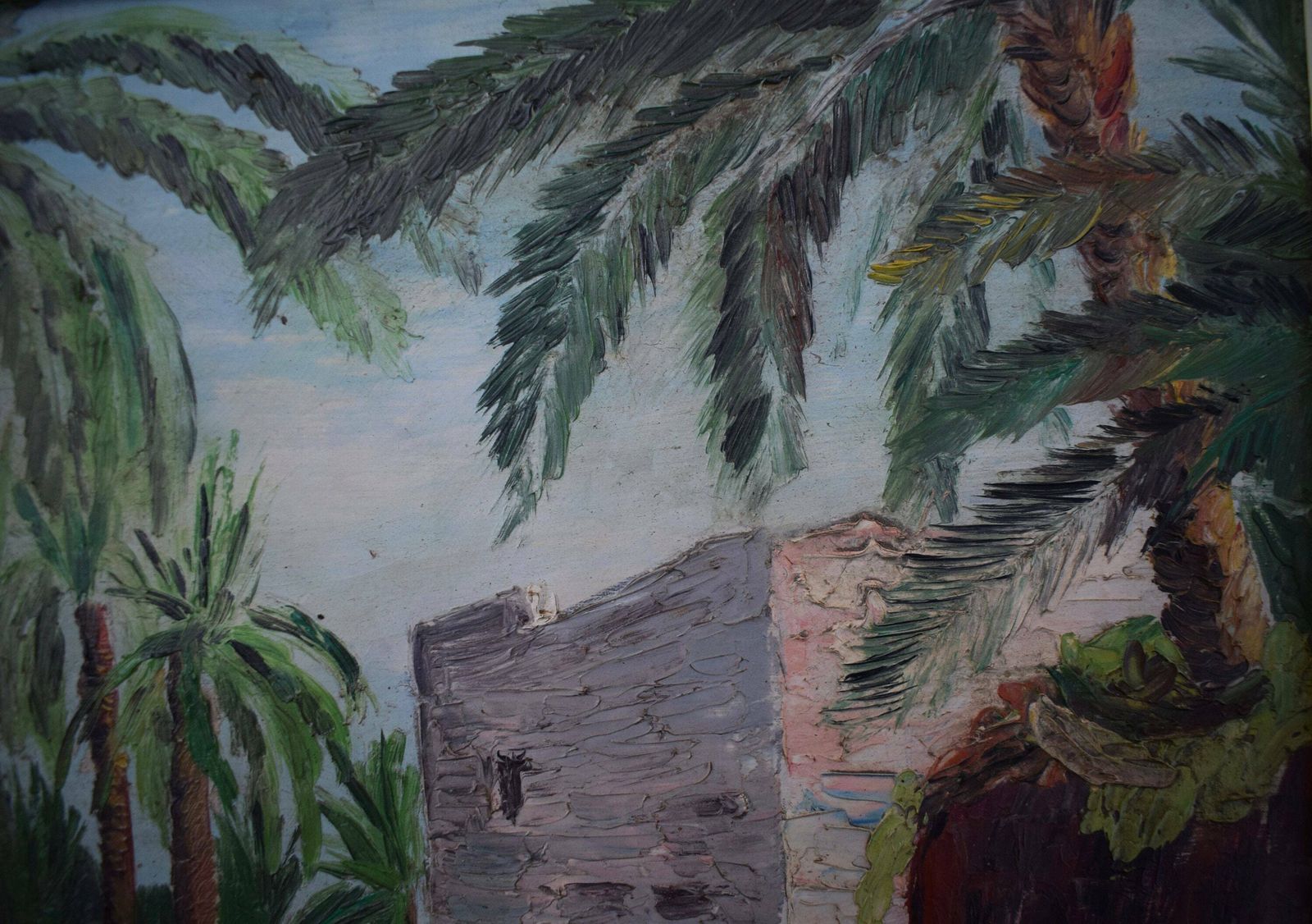 French Orientalist Oil Painting On Panel Signed Langlois, Maghreb Oasis Painting photo 444.0