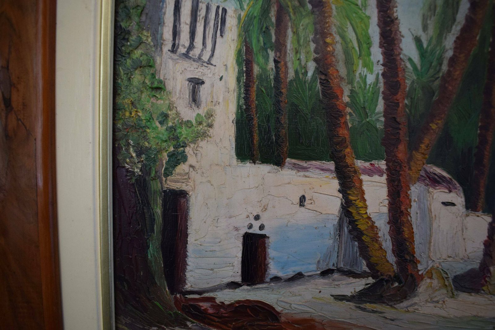 French Orientalist Oil Painting On Panel Signed Langlois, Maghreb Oasis Painting photo vinterior