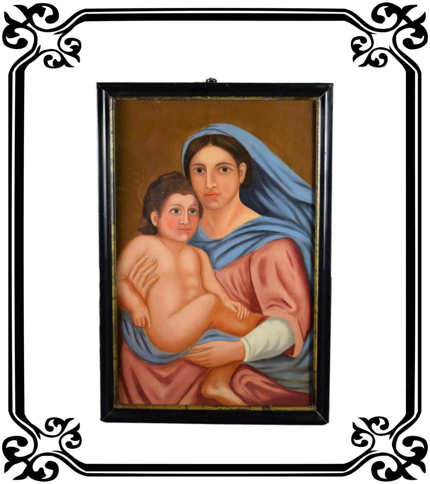 Antique French Oil Painting Italian Madonna And Child