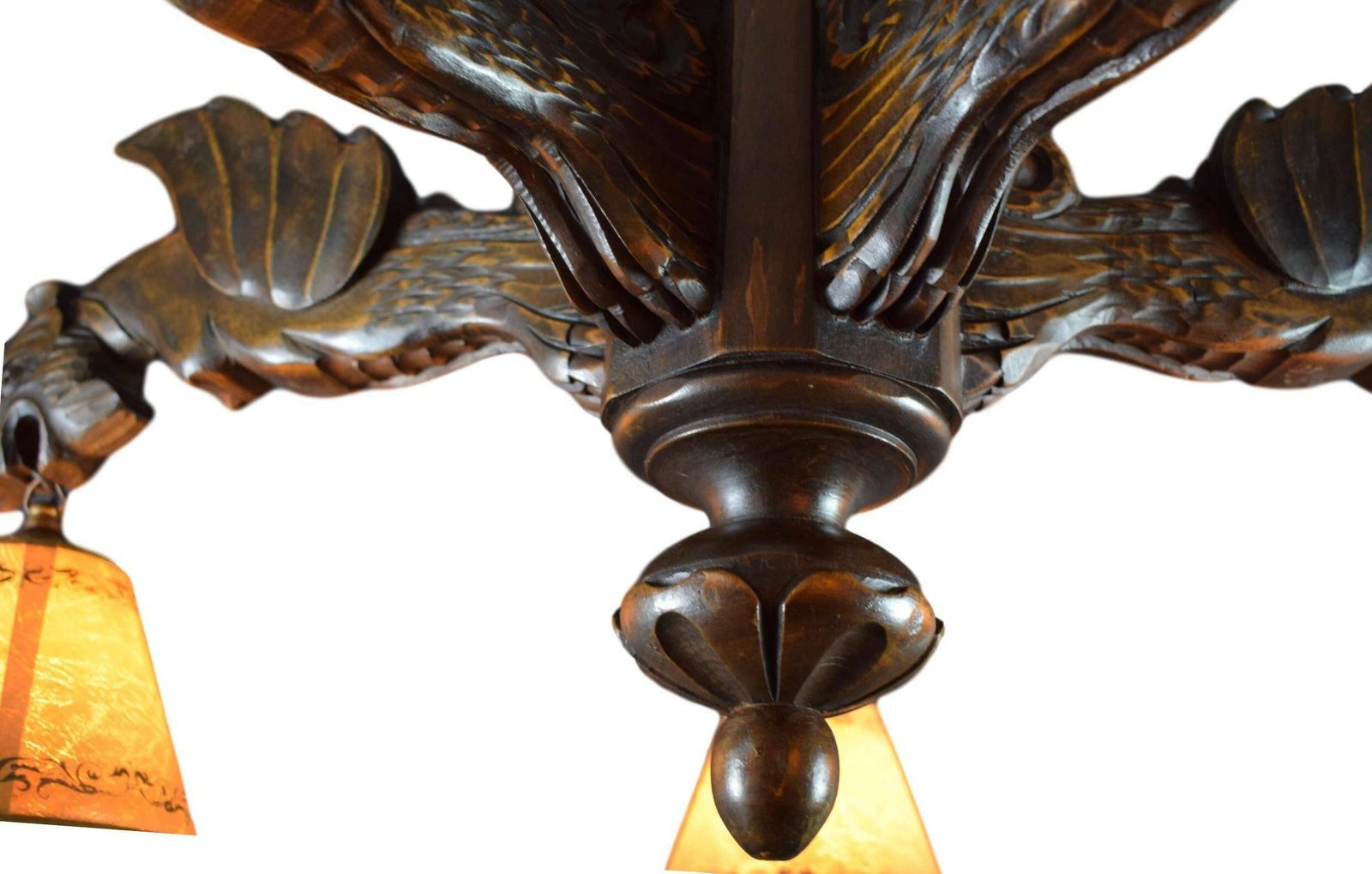 French Antique Victorian Hand Carved Wood Large Chandelier Chimera 5 Lights photo vintage
