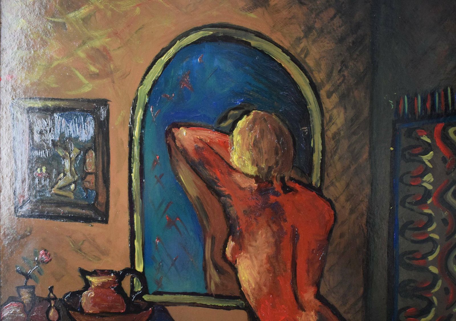 French Oil Painting On Board, Nude Woman photo furniture