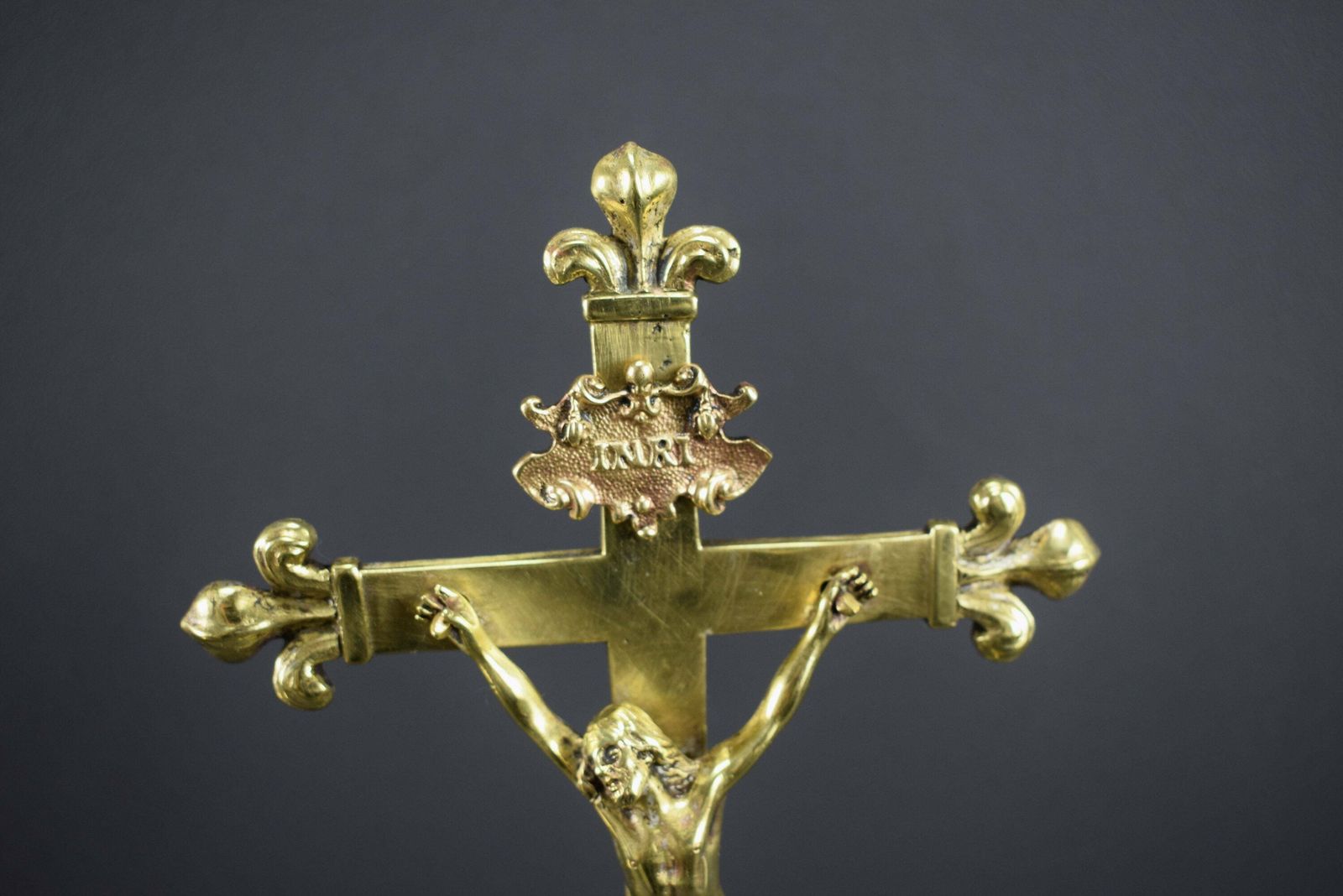 Antique French Ormolu Bronze Standing Cross, Crucifix Reliquary, Catholic Gift photo furniture
