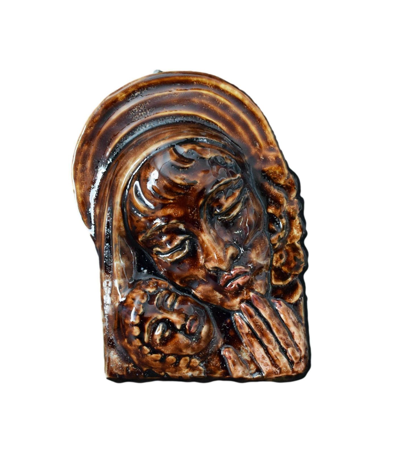 Religious Majolica Plaque Virgin With Child Aegitna Vallauris