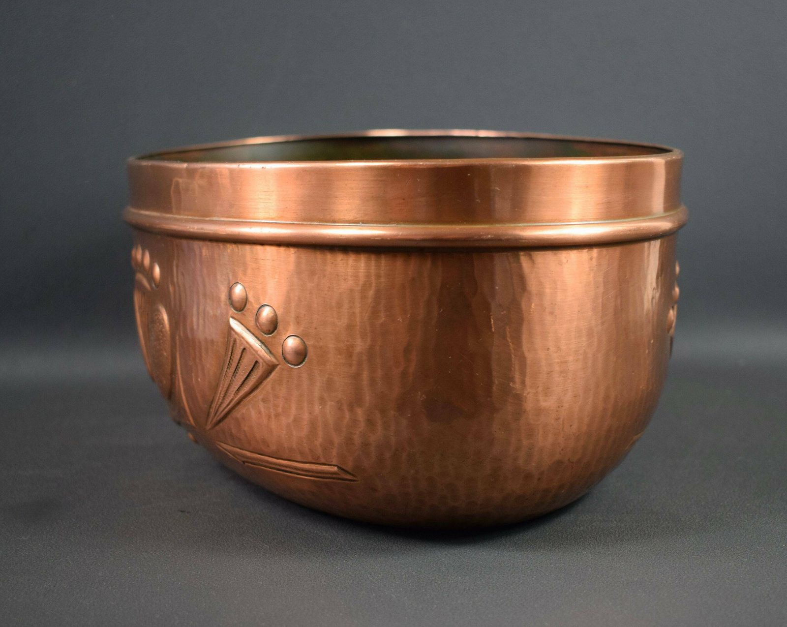 French Art Nouveau Antique Copper Cache Pot Planter photo for sale
