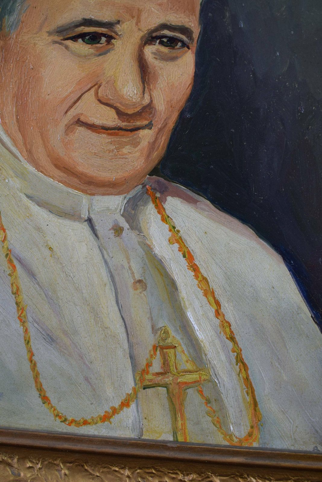 Pope John Paul II Portrait French Vintage Oil Painting On Panel photo buy