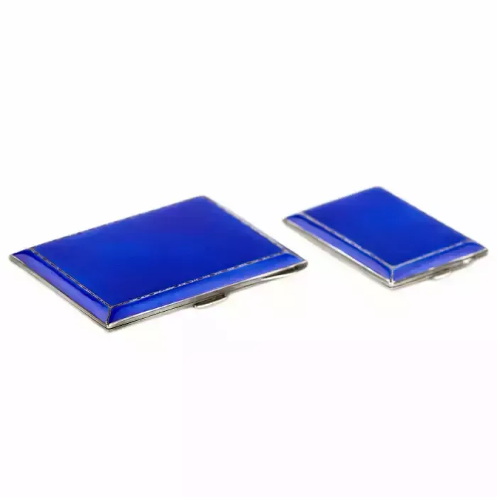English Smoking Set Of Cigarette Case And Matchbox Made Of Silver And Enamel. photo furniture