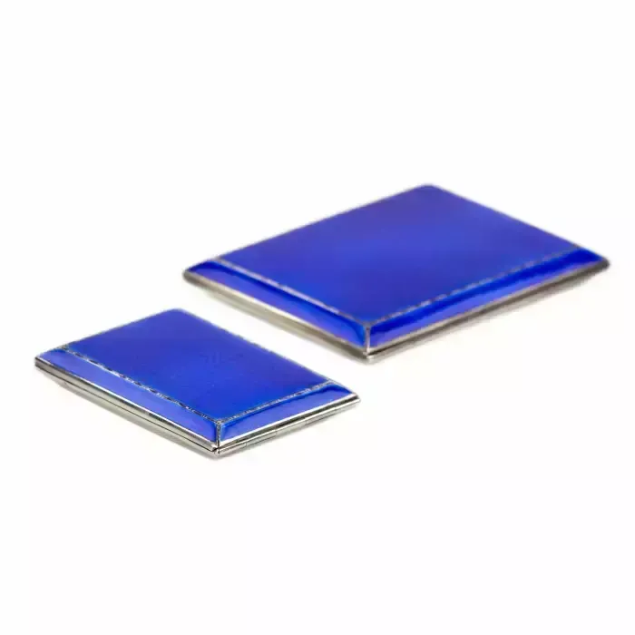 English Smoking Set Of Cigarette Case And Matchbox Made Of Silver And Enamel. photo for sale