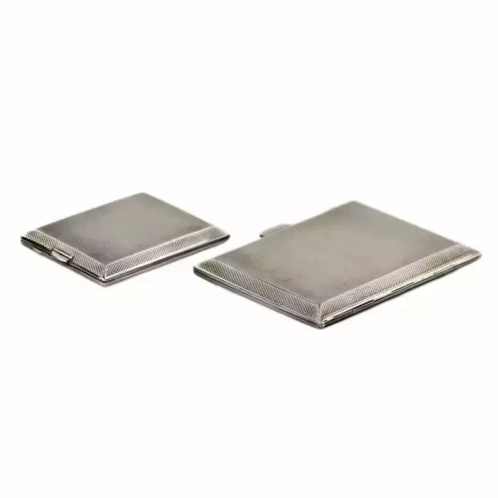 English Smoking Set Of Cigarette Case And Matchbox Made Of Silver And Enamel. photo buy